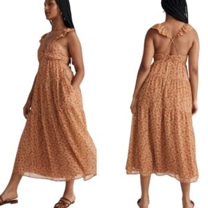 Madewell Resourced Georgette Ruffle Sleeve Tiered Daisy Meadow Floral Midi Dress
